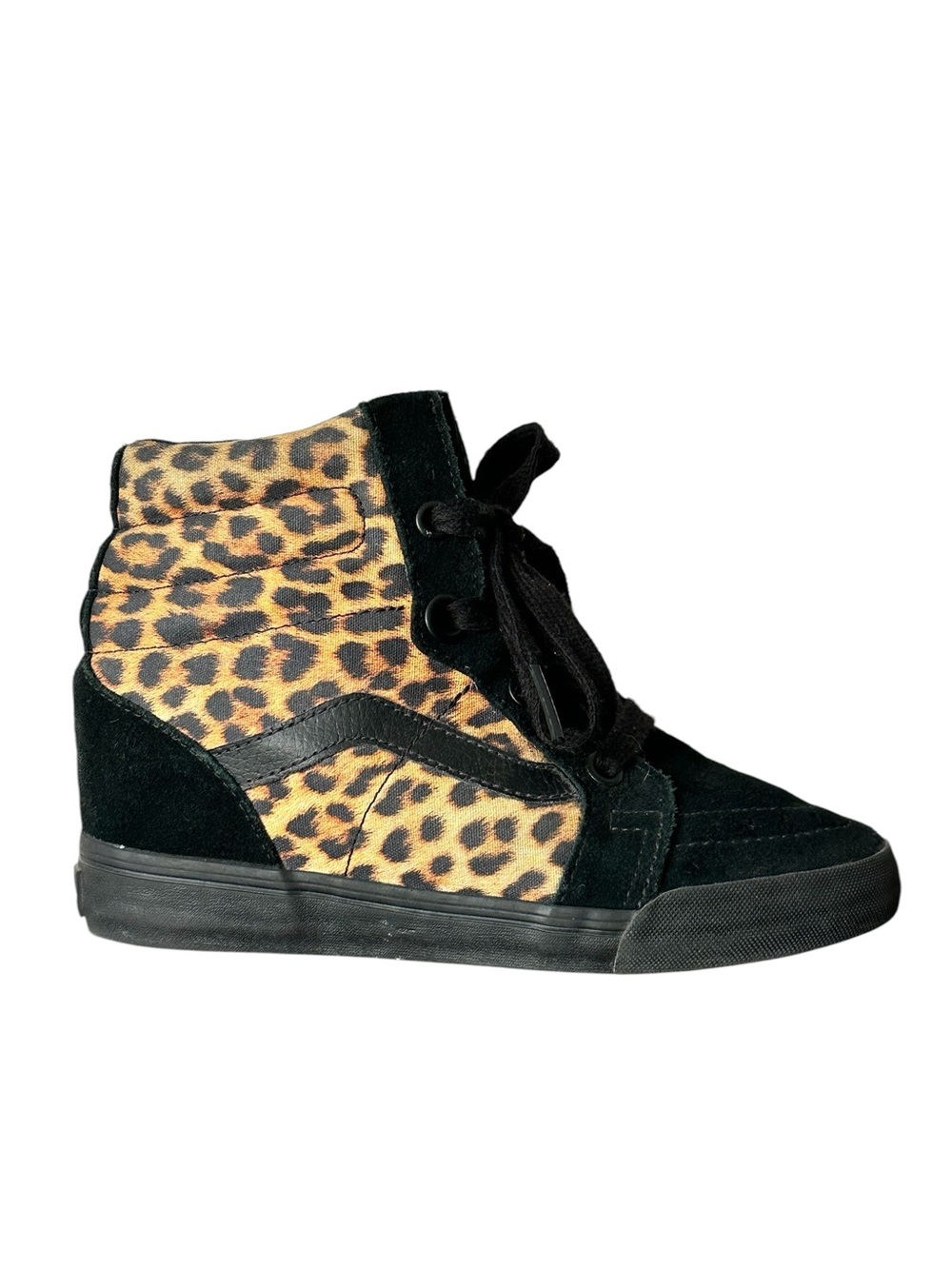 Vans Sk8-Hi Shani Hidden Wedge High Top Leopard Print Black Suede Sneaker Size 8